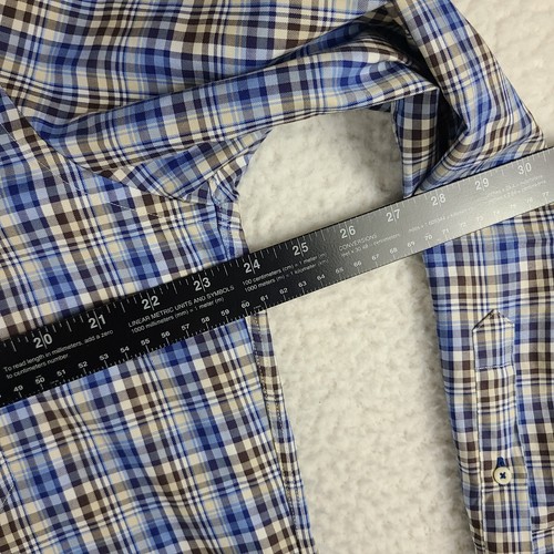 David Donahue Dress Shirt Mens Large Blue Brown Plaid Cotton Button Up - Picture 7 of 10