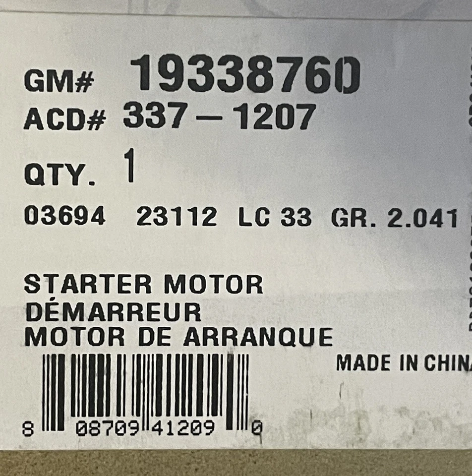 Motor de arranque ACDelco Gold Series 337-1207 para Honda Civic 2006-11 *NUEVO* SIN CABLE Foto 2 de 4