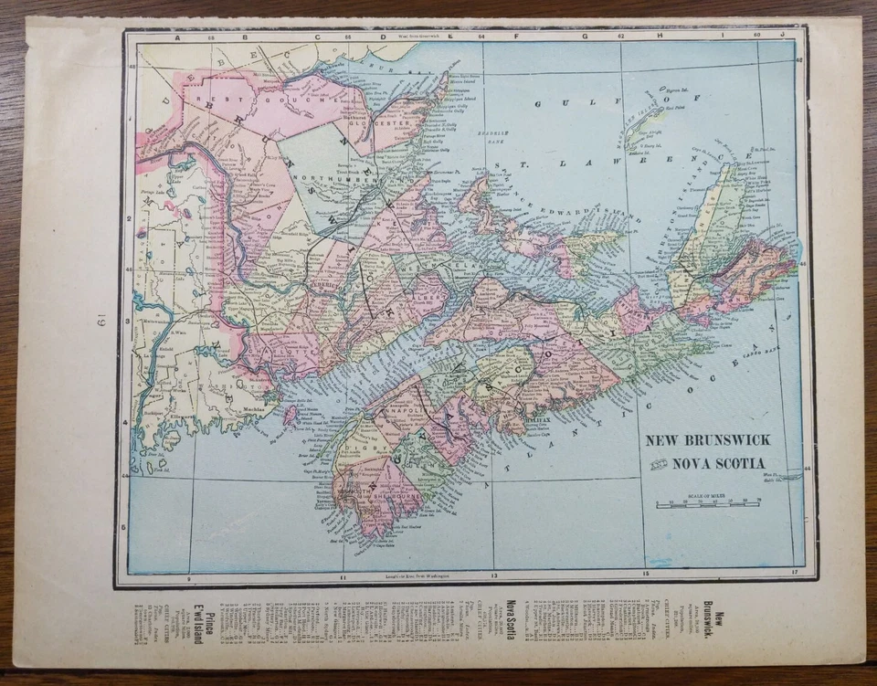 Mapa de colección 1902 NUEVO BRUNSWICK NOVA SCOTIA CANADÁ 14"x11" ~ Antiguo Antiguo Original Foto 2 de 4