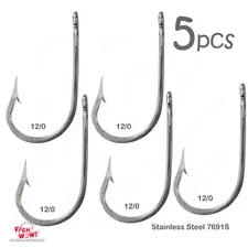 5pcs 12/0 Fishing 7691S Stainless Steel Hooks Tuna Dorado Wahoo Marlin Fish WOW!