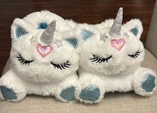 Unicorn Slippers Furry White Girls L XL 2-5 7.5 x 3.5 inch NWT