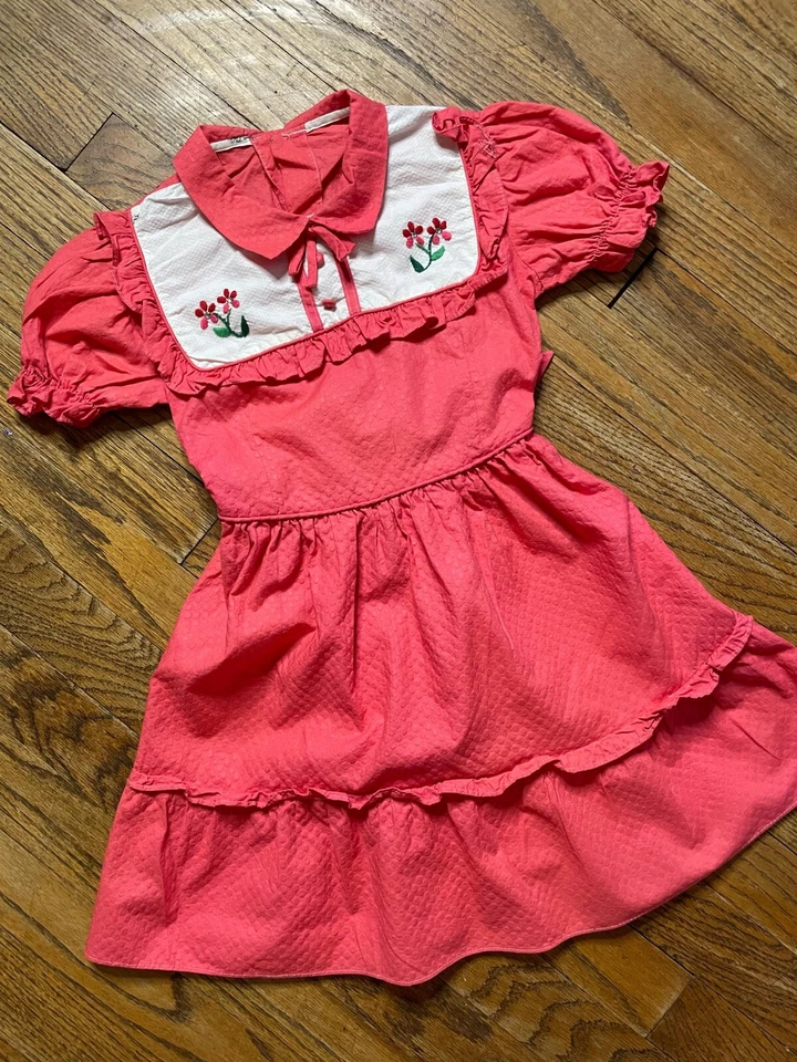 Vestido vintage años 50 bordado yugo Rockabilly bebé niña línea A country western Foto 2 de 4