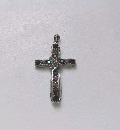 6cm Pendant Silver Colour Cross Jesus Christ - Amythest Colour Stones - Picture 3 of 9