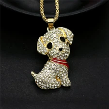 Fashion Women Lovely Scarf Puppy Dog Shiny Rhinestone Crystal Chain Necklace