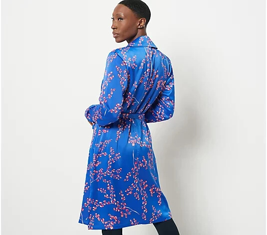 J Jason Wu Woven Printed Floral Trench Coat-Black-1X-NEW-A484527