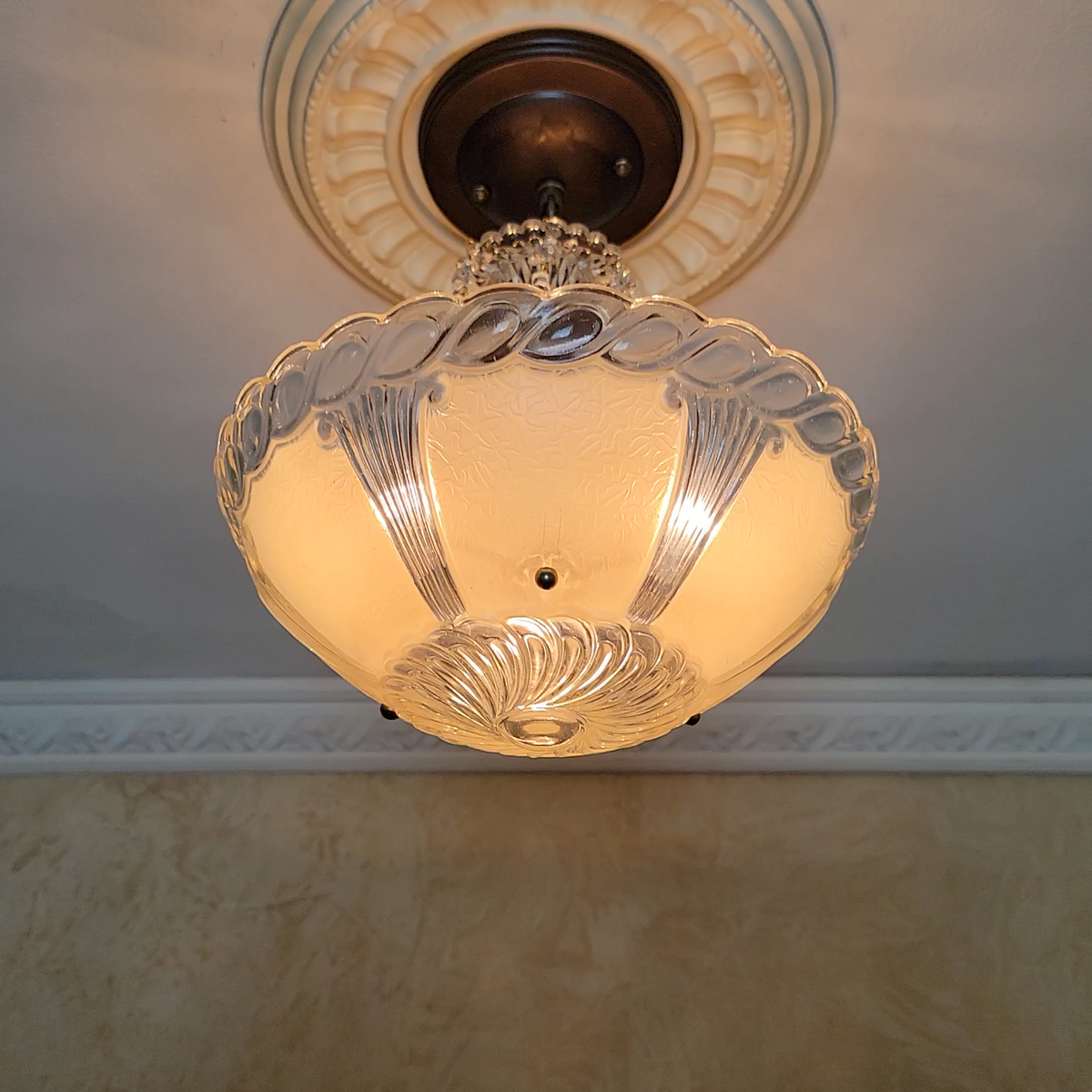 414c Vintage antique Ceiling Light Lamp Fixture glass shade