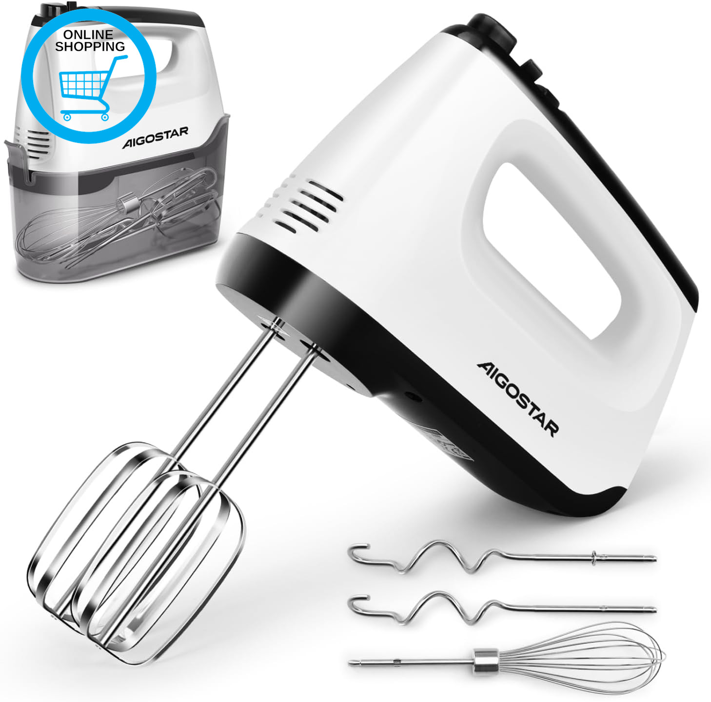 Hand Mixer Electric Whisk with 6 Speeds and Turbo Boost, 400W, Ejection Button,