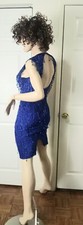 VINTAGE BLACK TIE HE-RO INDUST. BLUE SILK COCKTAIL/FORMAL, EVENING DRESS SIZE 4
