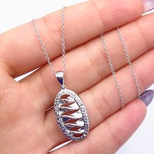 925 Sterling Silver Real White Diamond Oval Twisted Rolo Chain Necklace 16"