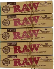 5 X Raw Classic Connoisseur kingsize Slim + Tips