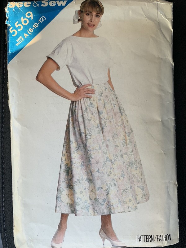 Vtg Sewing Pattern See & Sew 5569 Misses Pullover Top Shirt Skirt, Sz 8-10-12