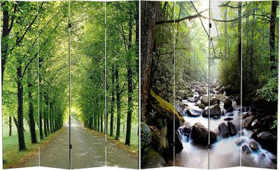 6 Ft. Tall Double Sided Path of Life Canvas Room Divider Foot-4 Panel, Green