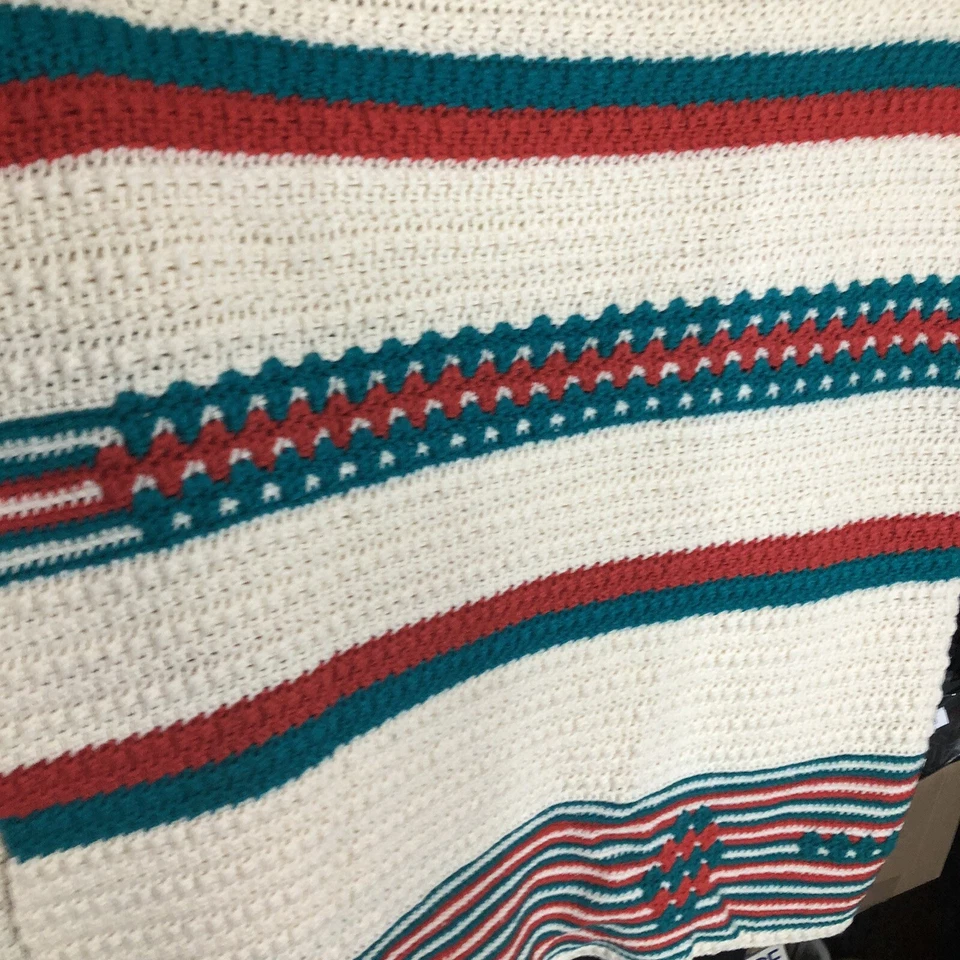 Manta afgana tejida a ganchillo hecha a mano de colección verde rojo marfil 36 x 94 Navidad Foto 2 de 4