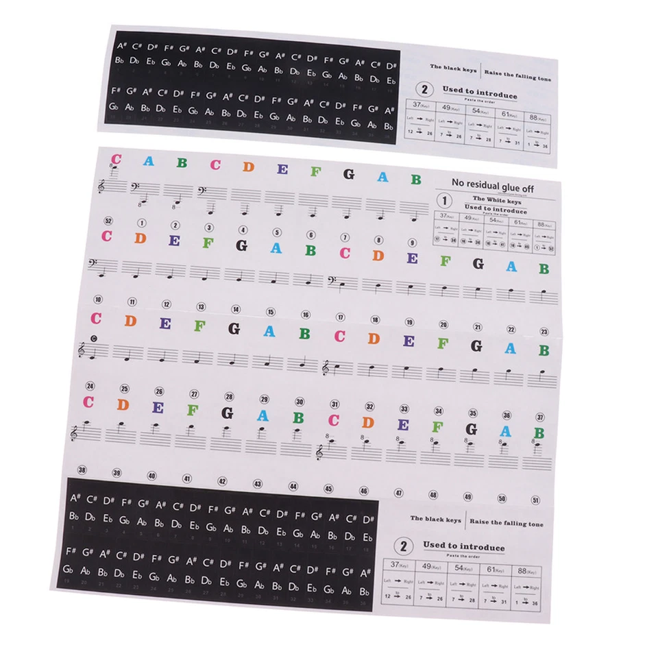 Pegatinas de piano desmontables 49/54/61/88 Key Note Keyboard Decals para