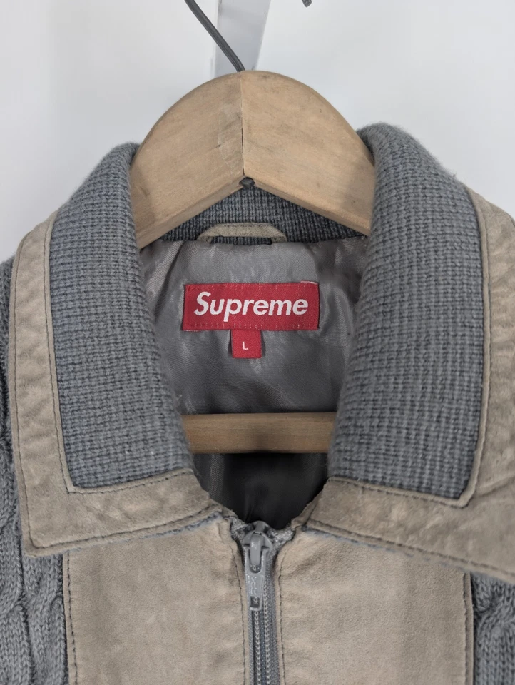 Supreme FW 2009 замшевый кабель трикотажа молнии свитер серый большой редкая итальянский мод 70-х - Изображение 3 из 4
