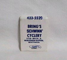 Vintage Matchbook Bring's Schwinn Cyclery Bike Shop Wisconsin Rapids Adv...