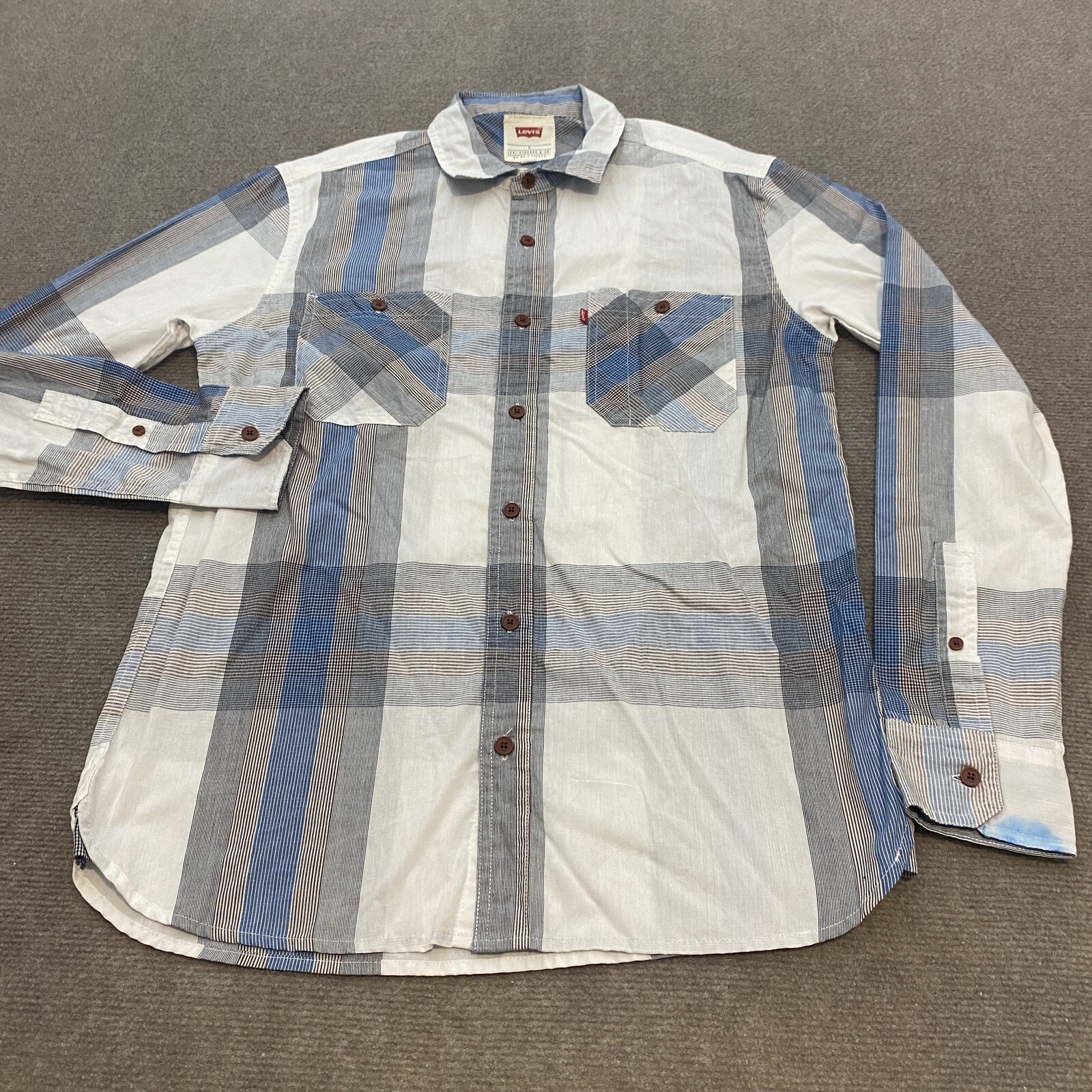 Levis Shirt Mens Size Small Plaid Long Sleeve Casual Soft Outdoor Stained *