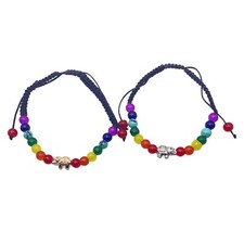 Elephant Gold Silver Colors Chakra Beads Black Cord Adjustable Bracelet