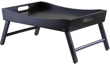 Espresso Wooden Bed Tray Table with Folding Legs and Handles 24.41x10.16x14.96
