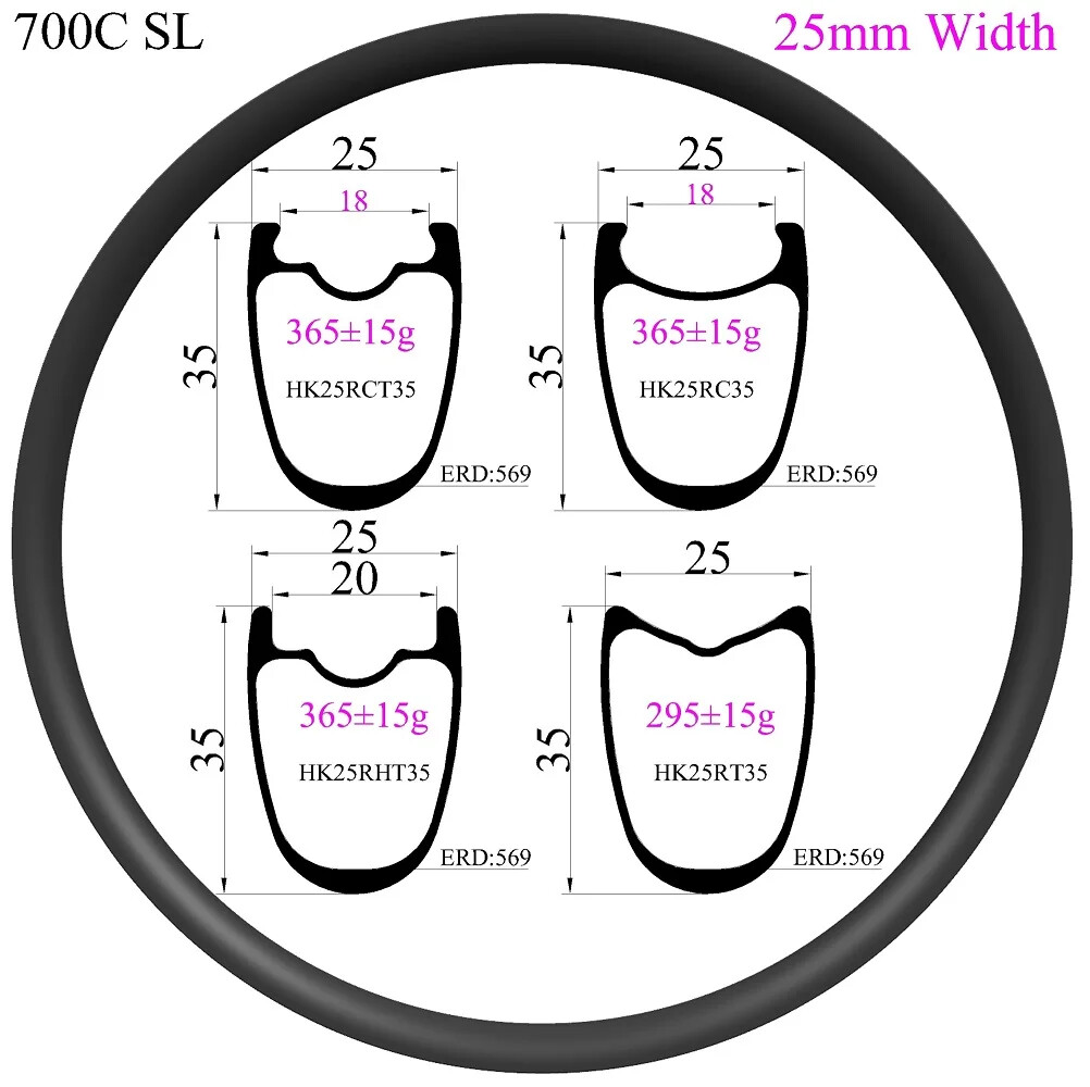 Super light 700C Road bike Carbon Rim width 25mm Depth 35 mm Tubeless Clincher