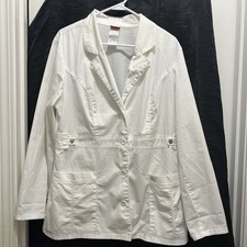 Dickies Women  s White Lab Coat Size Large L  Button Front Medical LabScrub coat