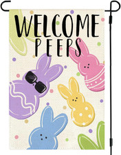 Easter Garden Flag 12X18 Inch Double Sided outside Welcome Peeps Colorful Bunny