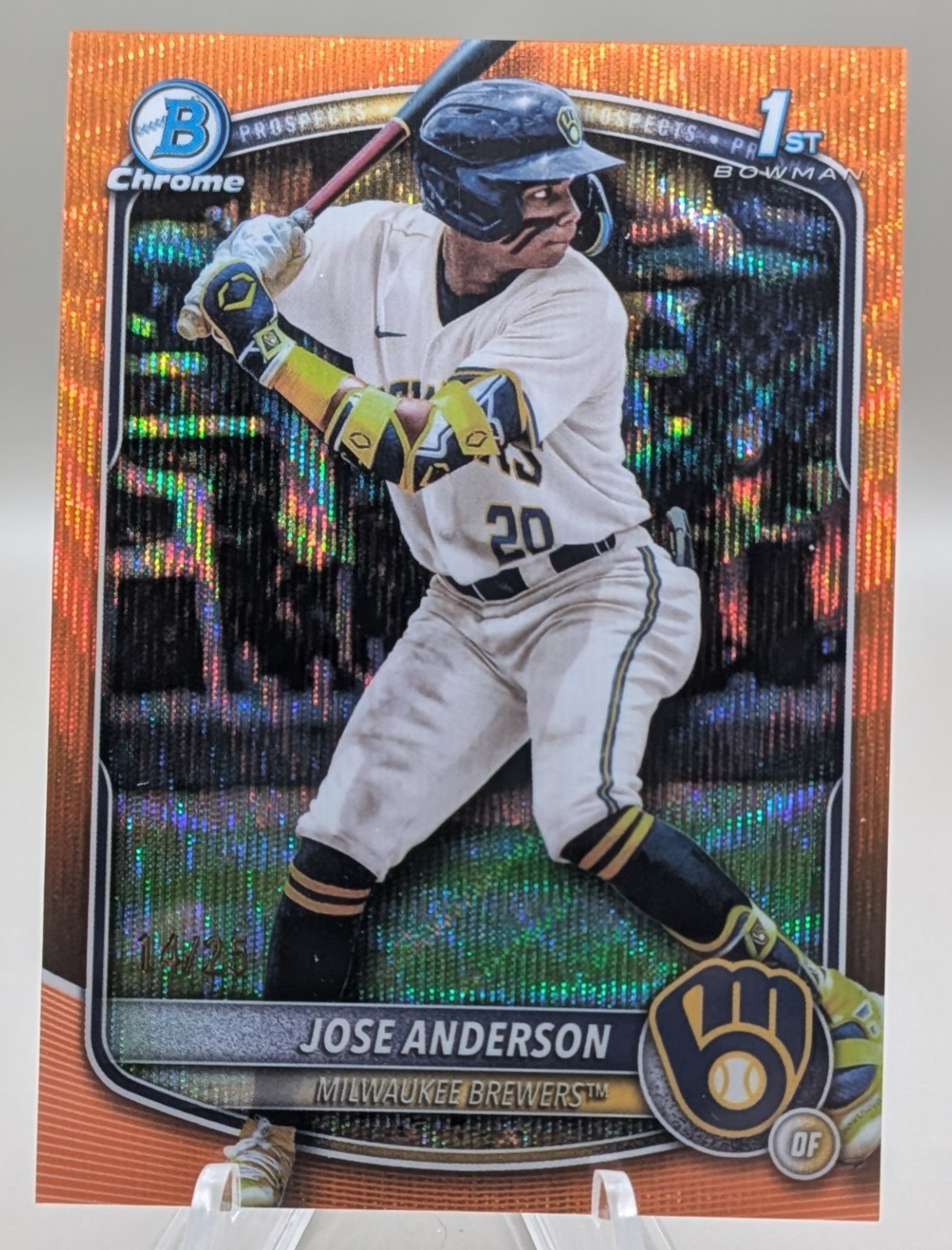 2025 Bowman Chrome JOSE ANDERSON Brewers 1ST Orange Wave /25