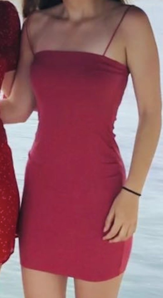 Kookai Pink Bodycon Mini Dress Straight Neck Strappy Sleeveless Stretch Jersey