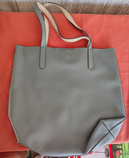 Large Women  s Gray Pebbled Solid Rectangle Tote Bag Double Handles Stitching