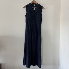 Magaschoni Small Blue Sleeveless Button-Front Linen Maxi Dress Minimalist Costal