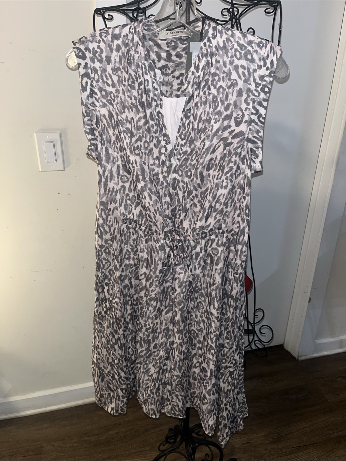 All Saints  Patch Dress M Leopard Print Asymmetric Long Sleeve