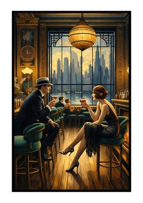 Art Deco Cocktail Lounge Druck A4 Wandbild 20er Jahre Gatsby Stil Stadt Bar Poster