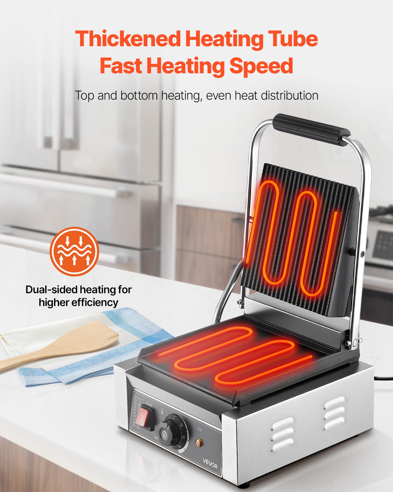 VEVOR  9x9in Commercial Panini Press Grill Electric Sandwich Maker Griddle Plate