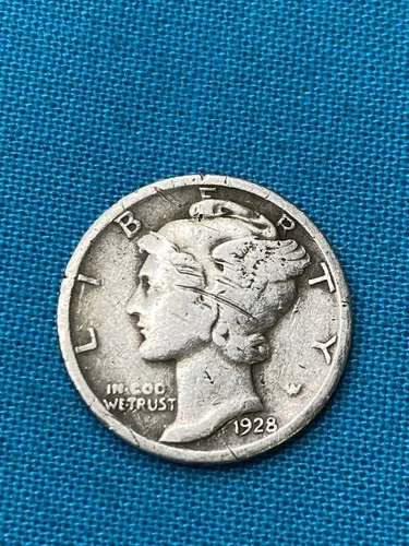 VG+ 1928 Mercury 90% Silver Dime