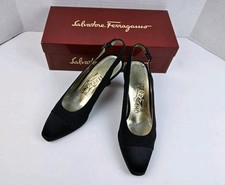 Salvatore Ferragamo Solida Fabric Slingback Heels Black Size 7B