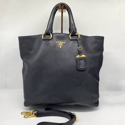 Prada tote Vitello black grained leather large top handle shoulder crossbody bag
