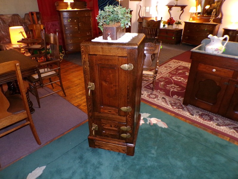 Antique Oak Ice Box refrigerator apartment size 2 door refinished 18" Wide