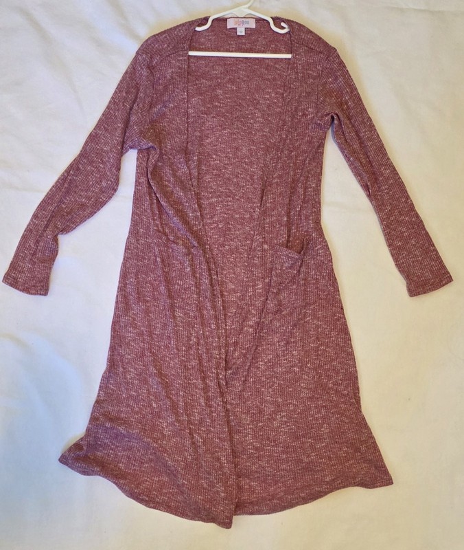 Lularoe Sarah Open Front Duster Sweater Red Long Sleeve Pockets Girls Size 12