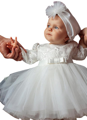 Taufkleid Gr. 68 74  Kleid Baby Taufe Party Turban Stirnband 3-tlg Set 6-9 Mon
