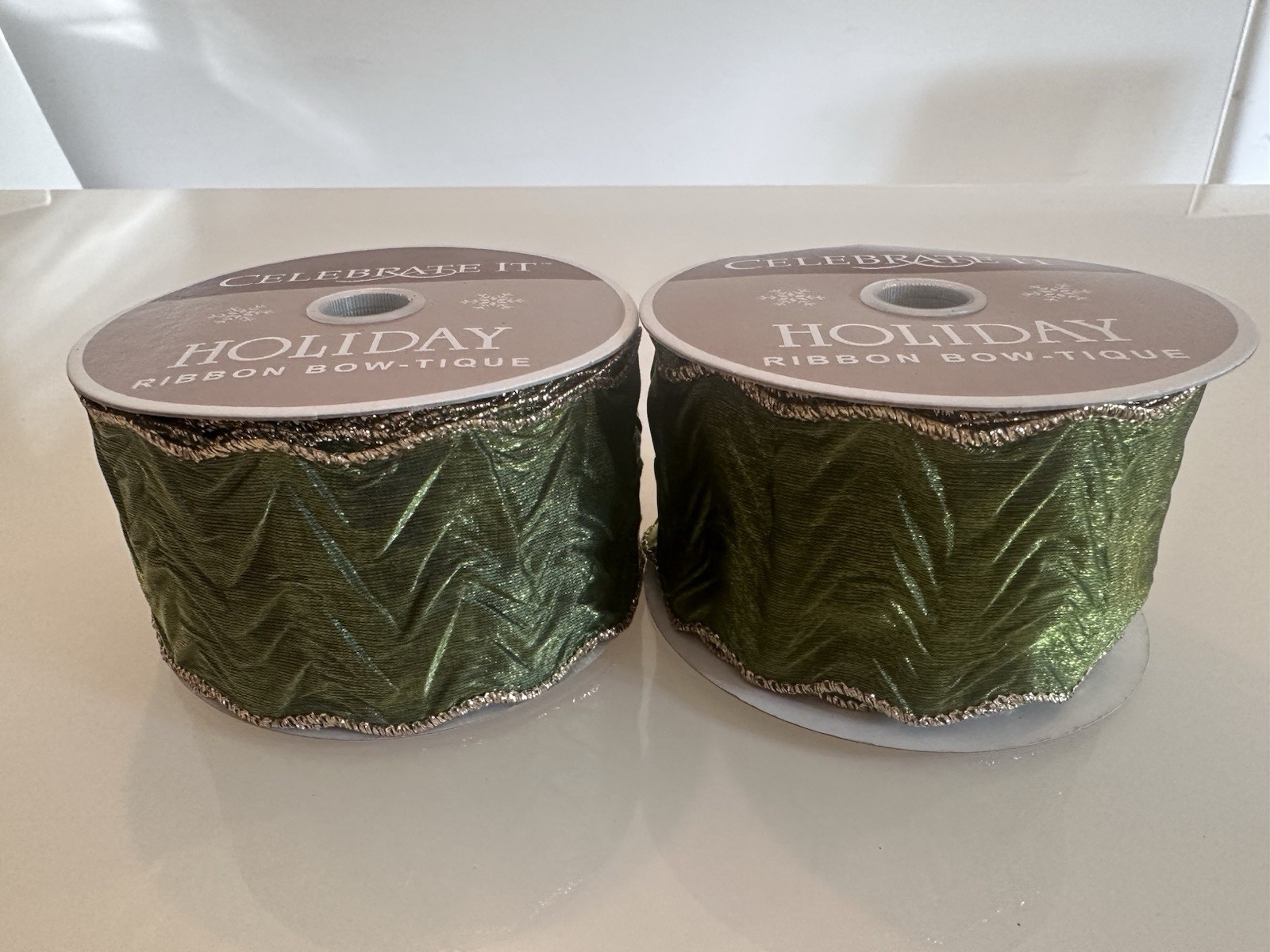 Lot 4 Christmas Wired 2.5" Ribbon - Celebrate It Red And Metallic Green 110 Ft