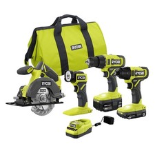 RYOBI  18V Cordless 4-Tool Combo Kit with 1.5 Ah Battery, 4.0 Ah Battery, and