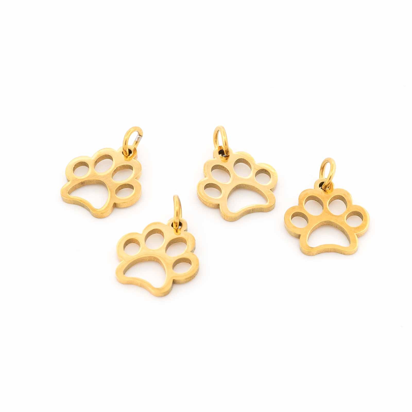 Ciondolo Zampa di Cane in Acciaio Inox Oro - 4 pz