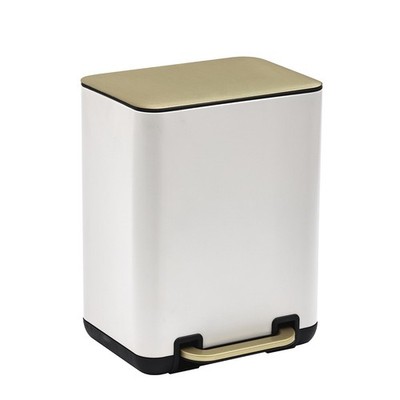Step On Trash Can 6L Slow Close Removable Bucket Bathroom White Gold Metal Lid