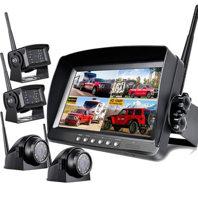 9'' 1080P Wireless Split Monitor DVR IR Backup Camera For Truck Trailer RV Camper