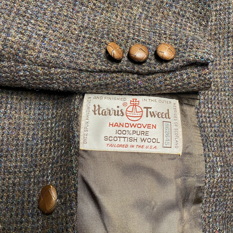Blazer Harris Tweed Para Hombres 40R Marrón Mancha Lana Escocesa Abrigo Deportivo Leer Foto 2 de 4