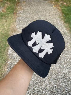Chrome Hearts Cemetery Cross Trucker Hat Black - Online Version - White Cross