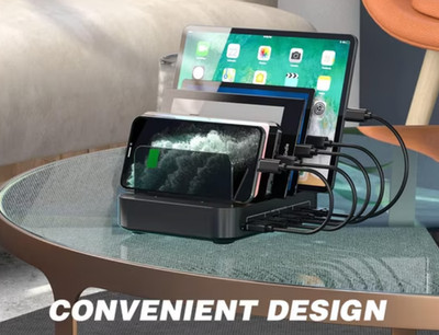 5 in 1 Multi USB Charger Station Compatible with iPhone, iPad, Cell Phones B