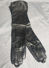 Black Vintage Kid Leather Gloves Size 7 15" Long 100 Silk Lined Made In France