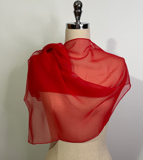 Nasharr Freres- Cherry Red Sheer Vintage Scarf- Polyester- Made In Japan