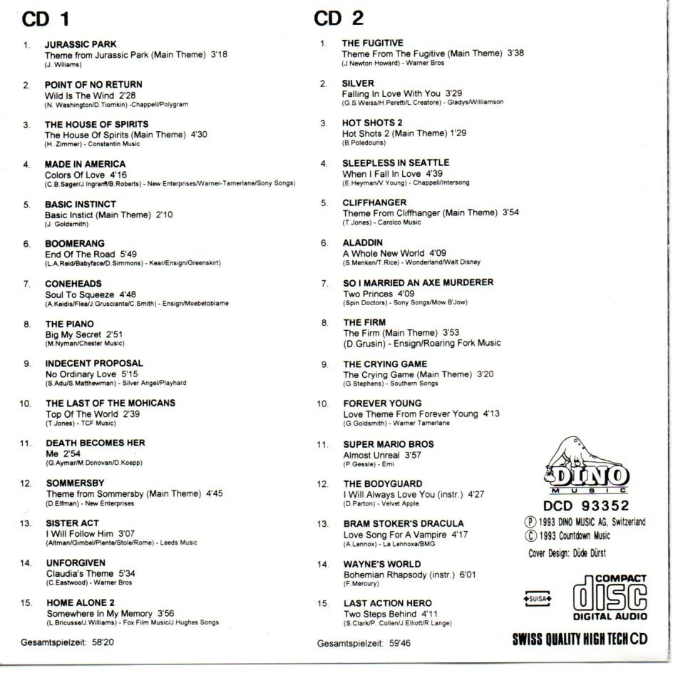 30 Film Hits - Titelmelodien der größten Filmerfolge 1993/94 - 2-CD - NEU - Bild 2 von 2